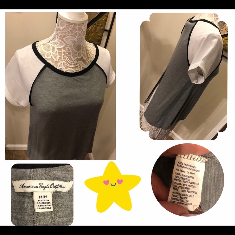 American Eagle Gray & White Medium Top - Picture 7 of 8